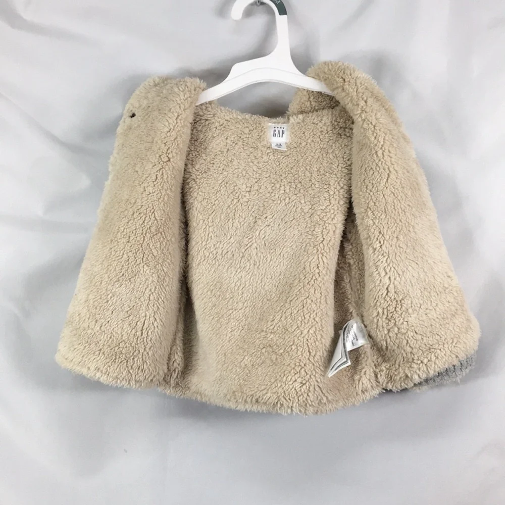 GAP Sherpa Gray Knit Sweater Animal Ears Hoodie Size 12-18M Great Condition